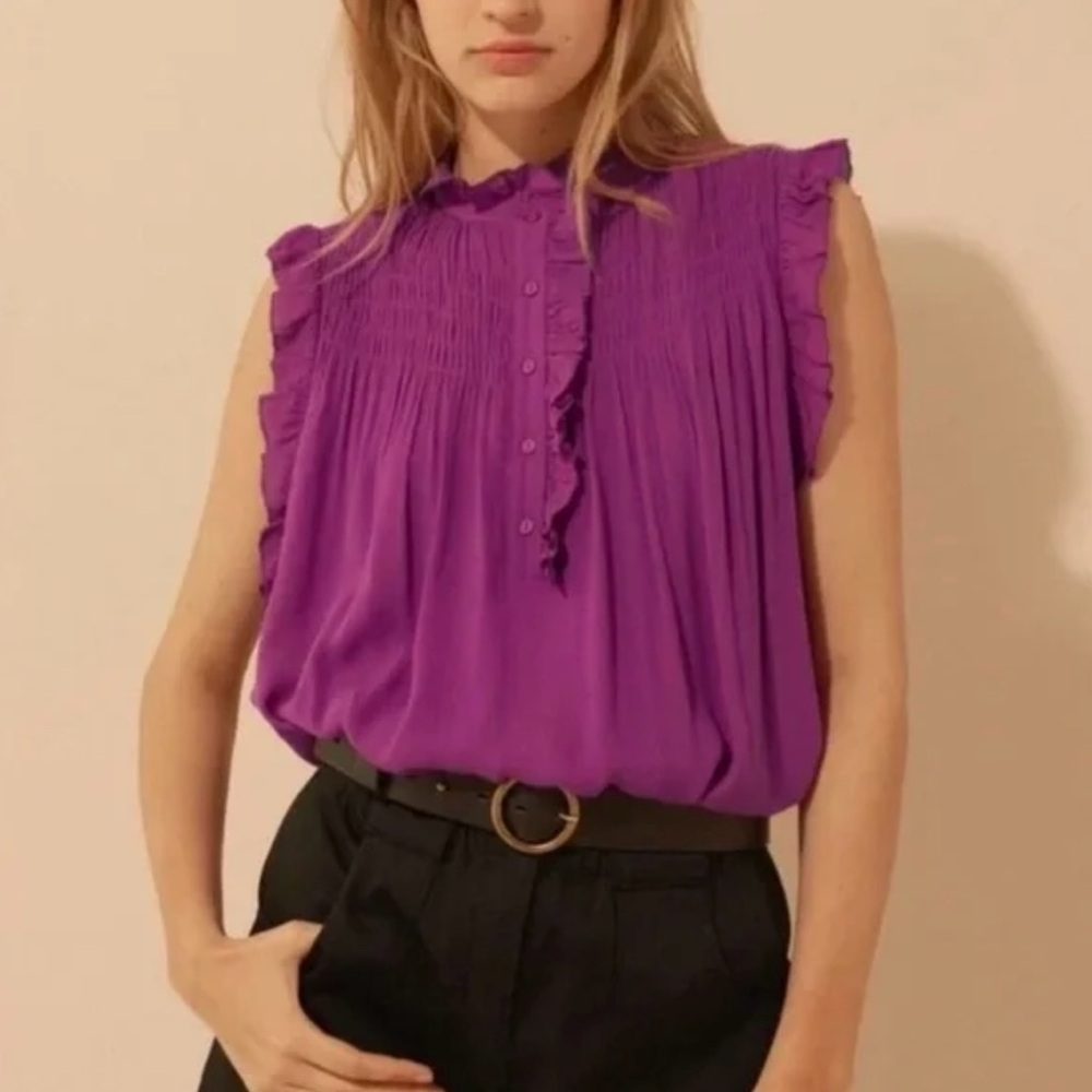 ba&sh Violet Sleeveless Ruffle-Trim Blouse